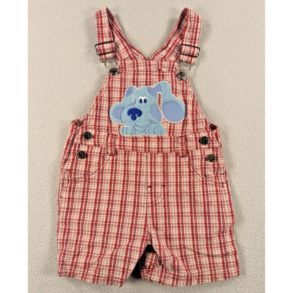 Vintage Blue's Clues 18M Plaid Shortalls Red Plaid Embroidered Y2K READ